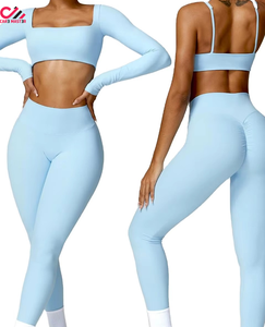 Ensemble de yoga pour femmes, design professionnel, impression personnalisée, marque privée, couleur unie, devant court, respirant, ensemble 2 pièces - Product Image 6