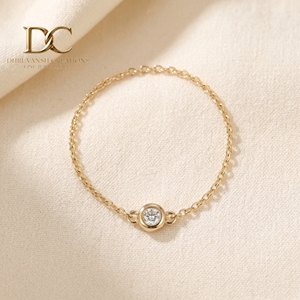 Anillo Solitario Minimalista de Oro Amarillo Sólido de 9K de Alta Calidad con Diseño de Cadena de Eslabones y Diamante de Laboratorio Certificado por IGI, Joyería para Mujer - Product Image 5