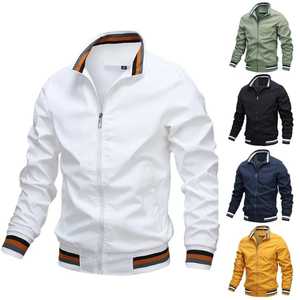 Blouson bomber slim pour homme, couleur unie, fermeture éclair, vêtement d'extérieur décontracté, idéal pour l'automne, en polyester, col rabattable - Product Image 1