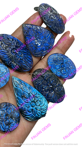 Cabujón de Labradorita Azul Natural con Tallado Mughal, Marca FAIJAN GEMS, Origen Rajasthan, Certificado por Terceros, Tamaño Personalizable - Product Image 3