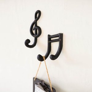 Juego de ganchos de pared musicales con forma de clave de sol de hierro fundido, con puntas resistentes con acabado de recubrimiento de polvo negro texturizado, para almacenamiento decorativo - Product Image 2