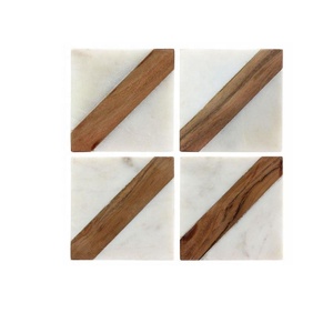 Sous-verre demi-marbre demi-bois de conception diagonale ensemble de 4 sous-verres pour café boisson thé Dinig Table sous-verre moderne pour la décoration intérieure - Product Image 4