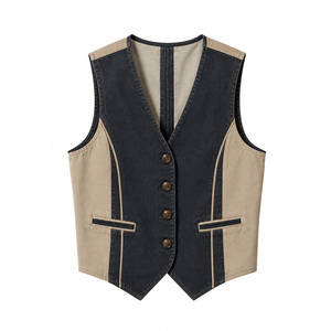 <b>Women's</b> Enzyme Washed <b>Denim</b> <b>Waistcoat</b> with raw edges, Low MOQ Private Label Orders <b>for</b> US Apparel Retailers - Product Image 1