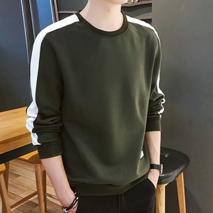 เสื้อสเวตเชิ้ตคอกลมสีเขียวมะกอกสำหรับผู้ชาย แขนยาว สีพื้น ผ้าฝ้าย ทรงปกติ สวมใส่สบายๆ สำหรับฤดูใบไม้ร่วง - Product Image 3
