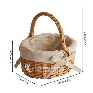 Panier de rangement en osier rond avec doublure en lin et nœud, panier artisanal durable pour le pain, les fruits et les œufs - Product Image 2