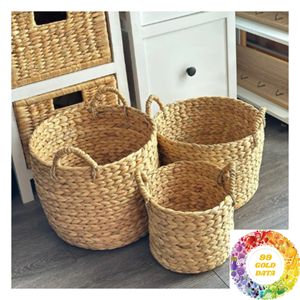 Panier rond en jacinthe d'eau de plusieurs tailles pour le rangement domestique, les pots de plantes, la décoration et l'organisation de la maison - Product Image 3