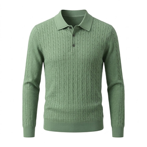 เสื้อโปโลถักไหมพรมสีเขียว แขนยาว คอปก สำหรับผู้ชาย - Product Image 4