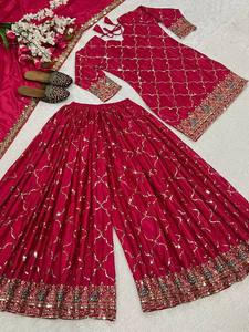 Kurta Blanca Bordada de Georgette Sintética Pesada con Diseño a Mano, Estilo Tradicional Indio-Pakistaní, para Fiestas de Invierno y Bodas, Largo hasta el Suelo - Product Image 3