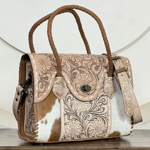Nouveau Sac à Main en Cuir Véritable pour Femme, Fabrication OEM/ODM, Sac Bandoulière Fourre-tout en Cuir de Vachette Outilé, Sac à Main en Peau de Bovin à Poils - Product Image 4