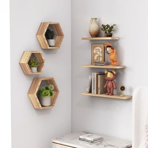 Teak Wood Floating <b>Shelf</b> Honey Gold <b>Hexagon</b> Curved Edge Wholesale - Product Image 3