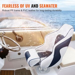 Sedile Capitano Ribaltabile per Barca con Imbottitura Spessa in Spugna, Sedia per Barca con Supporto Ribaltabile in PVC/Alluminio per la Pesca - Product Image 4