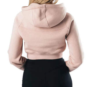 Sweat-shirt à capuche rose pour femme, coupe courte, manches longues, couleur unie, tricoté, séchage rapide, vêtement décontracté d'automne - Product Image 2