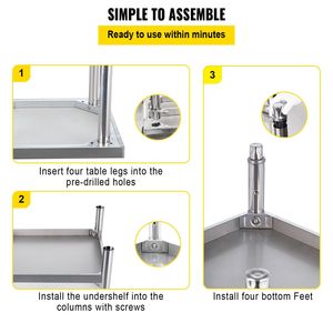 Banco da Lavoro Professionale in Acciaio Inox 36 X 24 X 35 Pollici, Capacità di Carico 440 libbre, con Alzatina Regolabile, Design a U in Metallo - Product Image 6