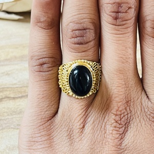 Anillo de Ónix Negro Grueso Favorito del Comprador, Chapado en Oro de 18k, Anillo de Latón con Filigrana Hecho a Mano, Estilo Bohemio, Ajustable, Venta al por Mayor - Product Image 6