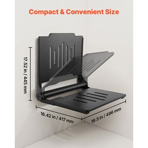 Siège de douche mural pliable de 17,8 pouces avec dossier, en plastique, pour salle de bain et couloir - Product Image 2
