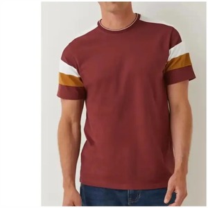 <b>Mens</b> Casual Crewneck Short Sleeve T Shirt Colorblock Stripe Sleeve Tee Top - Product Image 1