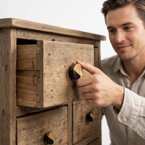 Poignée de meuble moderne en bois avec incrustation laiton noir pour tiroirs de cuisine et salon, style scandinave, écologique et durable - Product Image 2