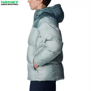 Custom Color Block Hooded Puffer <b>Jacket</b> Men Mint Teal Green Pastel Quilted <b>Winter</b> Coat Warm Outdoor Outerwear - Product Image 4