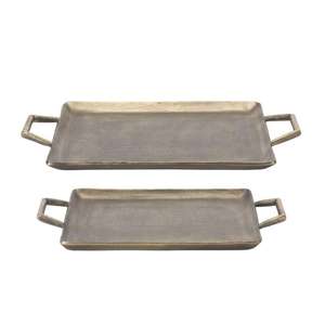 Juego de 2 Bandejas de Servicio de Lujo, Bandejas Decorativas Doradas con Asas, Diseño Moderno, Bandeja de Metal para Hoteles y Restaurantes - Product Image 6