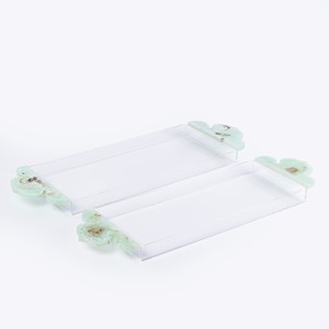 Classic Resin Acrylic <b>Serving</b> Tray <b>Set</b> of 2 Pcs with Multifunction Design Resin Handle for <b>Serving</b> Giveaway United Trade World - Product Image 3