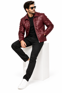 Chaqueta de Cuero Sintético Color Borgoña para Hombre con Cierre, Cuello Clásico y Bolsillos, Ropa Exterior Personalizada al por Mayor - Product Image 3