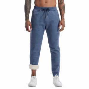 DROGEN EXPORT Men Lined Lightweight Spring Warm Fleece Jogger Athletic Casual Streetwear Blue Heather Drawstring <b>Linen</b>/Cotton - Product Image 1