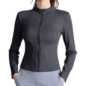 Chaqueta de Yoga para Mujer, Color Gris Carbón, Alta Elasticidad, Corte Ajustado, Manga Larga, Transpirable, Secado Rápido, para Gimnasio y Entrenamiento, con Cierre Completo - Product Image 1