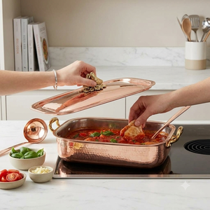 Casserole en cuivre pur avec couvercle, poignées en laiton, finition martelée, fait main, ustensile de service, vente en gros, pot de cuisine - Product Image 4