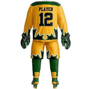 Ensemble de maillot de hockey sur glace sublimé pour hommes, jaune et vert, manches longues, évacuation de l'humidité, coupe athlétique, uniforme d'équipe adulte - Product Image 2