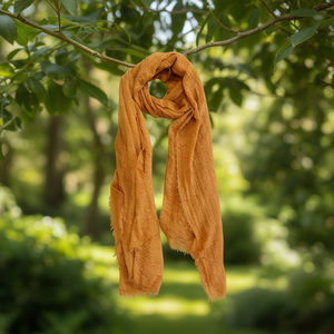 Angelina <b>Silk</b> <b>Scarf</b> 90x180Cm Deep Khaki Monochrome Vacuum Wrinkle Ring Velvet Fular - Product Image 2