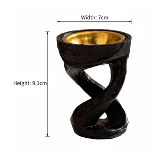 Quemador de Incienso de Madera Trenzada Único con Cuenco de Metal Dorado y Acabado Negro, Eleva el Ambiente de tu Hogar con Esta Elegante Pieza - Product Image 3
