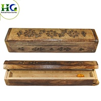 Boîte porte-encens en bois sculpté avec compartiment de rangement pour cendres |   Brûleur d'encens artisanal pour aromathérapie, à usage décoratif