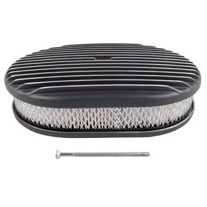 12 \ "aluminio negro + elemento totalmente Aletado traje de filtro de aire ovalado 4 barriles carbohidratos SBC Classic Chevy para Ford Mopar 5-1/8 \" carbohidratos - Product Image 4