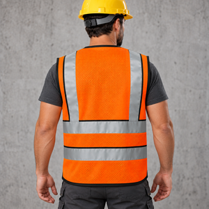 Gilet de sécurité réfléchissant orange haute visibilité pour hommes, vêtements de travail respirants en maille avec impression de logo pour les chantiers de construction - Product Image 5