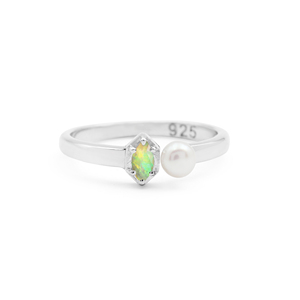 Opal & Freshwater Pearl Gemstone Fine Jewelry <b>Set</b> S925 Sterling <b>Silver</b> Necklace Earrings <b>Ring</b> Classic Style Women's Fine Jewelry - Product Image 2
