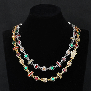 Hip Hop Zircon Sterling <b>Silver</b> Link Chain <b>Necklace</b> and Bracelet <b>Set</b> Gold Plated Brass Jewelry for Men Women Wedding Party - Product Image 2