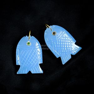 Colgante de pez de calcedonia azul AAA tallado a mano, amuleto de pez de piedra preciosa, plata 925, hecho a mano, cristal curativo, para fabricación de joyas y collares - Product Image 2