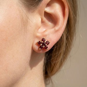 Garnet Flower Stud <b>Earrings</b> 925 Sterling Silver 14K Gold Plated <b>Red</b> Gemstone Cluster <b>Earrings</b> Gift For Women - Product Image 1