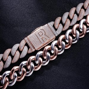 14 mm 22 inch <b>long</b> hip hop designer cuban two tone 14kt gold lab diamond <b>necklace</b> with custom lock letter engraved - Product Image 2