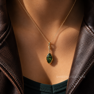 Pendentif vintage fantaisie en diamant vert marquise cultivé en laboratoire 1CT 2CT 3CT certifié IGI CVD plaqué rhodium or 14K/18K sur mesure - Product Image 4