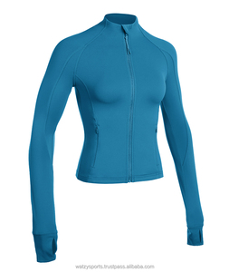 Women Gym Shirt Cropped Slim Fit Workout T Shirt Weightless Track Athletic Shirt Full Zip Jacket with Thumb Holes - Product Image 3