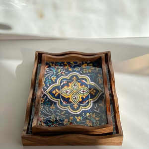 Bandeja de servicio minimalista moderna y duradera segura para alimentos de madera de acacia Natural pulida de alta calidad personalizada, Mesa para el hogar - Product Image 1