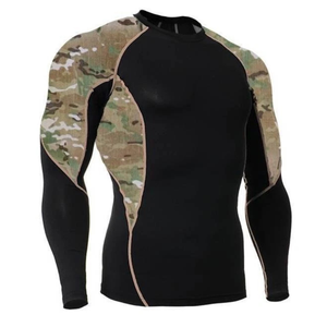 Camiseta Deportiva de Manga Larga para Hombre, Cuello Redondo, Camuflaje, Estilo Raglán, Tejido de Punto, Secado Rápido, Corte Ajustado, Color Negro - Product Image 2