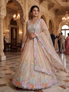 Lehenga Choli de Novia en Color Pastel con Bordado Floral, Traje de Boda de Diseñador, Lehenga de Compromiso para Mujer, Conjunto de Dupatta, Atuendo Étnico de Lujo - Product Image 2
