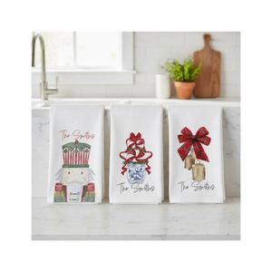 Personalized Promotional Names Embroidered <b>Vase</b> With Bow Patriotic Floral Kitchen Towel Cotton Printed Rectangle The Smiths - Product Image 3