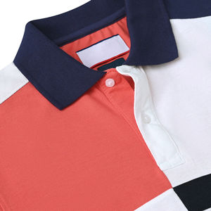 Polo pour homme rouge et blanc, design à blocs de couleur et rayures, coton respirant, décontracté, manches courtes, vêtement d'été - Product Image 2