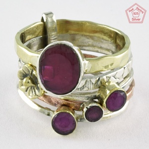 Anneau en argent Sterling 925, pierre d'agate rubis, plusieurs tons, empilable, fait à la main, vente en gros et fabricant, inde - Product Image 2
