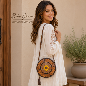 Hand Tooled Genuine Leather Sunflower Round Crossbody Bag for Women Vintage Western Floral Shoulder <b>Purse</b> Handmade Travel <b>purse</b> - Product Image 3