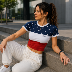 Camisetas Cortas para Mujer, Personalizadas con Bandera, Estilo Y2K, Ajustadas, de Poliéster y Spandex, Anti-Pilling - Product Image 1
