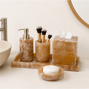 Ensemble d'accessoires de salle de bain de luxe en marbre, décoration moderne pour hôtel avec distributeur de savon, plateau et boîte à mouchoirs - Product Image 4